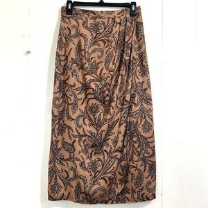 Vintage Talbots Wrap Midi Skirt Women's Size 10 Brown Paisley Rayon Wool 90s